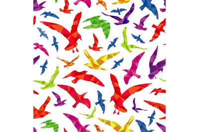 Colorful polygonal birds seamless pattern