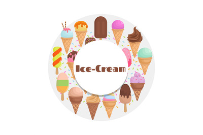 Cartoon ice cream collection - ice cream round banner