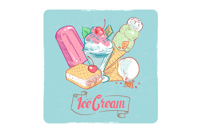 Grunge ice cream banner design - vintage dessert card