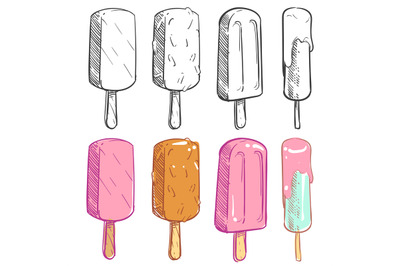 Sketch and coloring ice cream collection