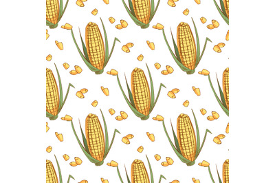 Hand drawn sketch ear of corn seamless pattern