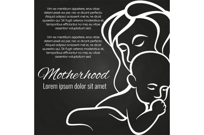 Motherhood chalkboard poster with baby and mother silhouette