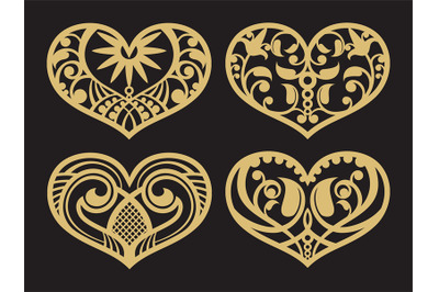 Lacy hearts, paper shapes love vector symbols