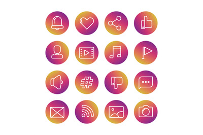 Web, social network, social media and communication thin line icons