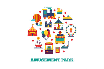 Amusement park icons round concept