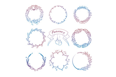 Colorful hand drawn christmas wreath frames set