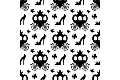 Fairytale seamless pattern with shoes and butterflies