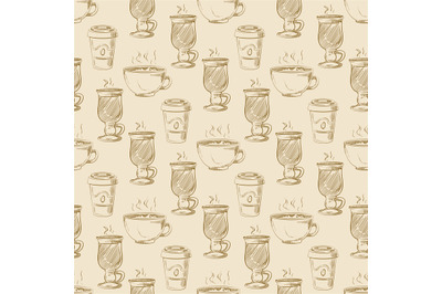 Hand drawn americano take away coffee seamless pattern