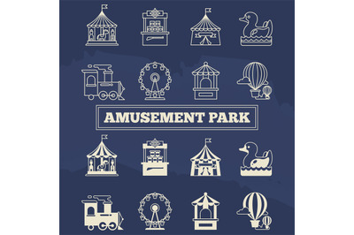 Luna park thin line and silhoette icons set