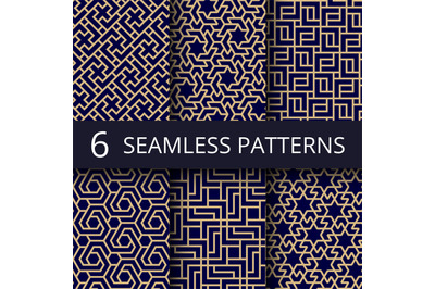 Arabic culture seamless vector patterns. Gold asian decoration repeat