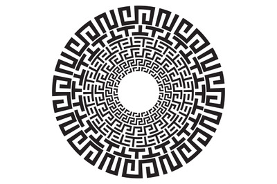 Ancient Greek round meander key black and white vector pattern