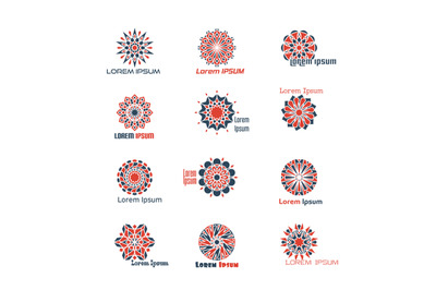 Geometric logo vector set with circular mosaic mandala islamic pattern
