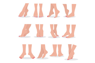 Beautiful bare woman feet and legs isolated. Female body parts attract