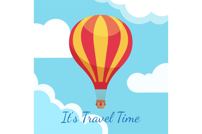 Cartoon hot air balloons in blue sky with clouds vector illustration