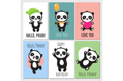 Cute panda kids vector invitation cards