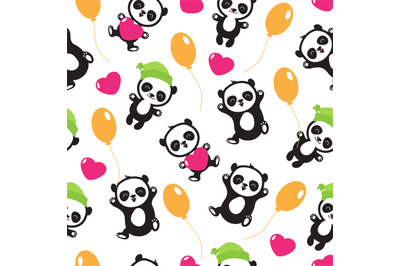 Funny cartoon panda baby bear vector childrens seamless pattern