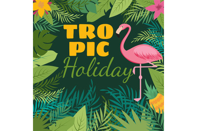 Tropical holiday vector background with exotic flowers and pink flamin