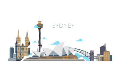 Sydney city vector panorama. Australia travel landmark in flat style