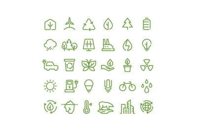 Eco and green environment vector line icons. Ecology and recycling out