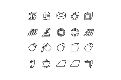 Steel material products line vector icons. Steel pipe and beam metallu