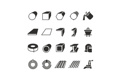 Steel pipe and roll steel metal product vector icons