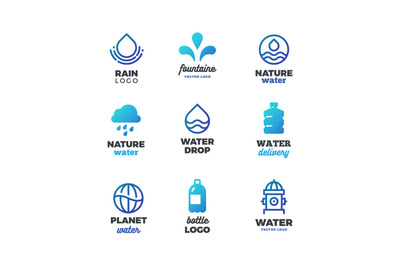 Drinking symbols and water vector logos. Eco ocean emblems