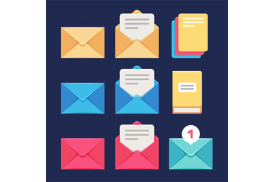 Envelope, email and letter vector icons. Postal correspondence and mms