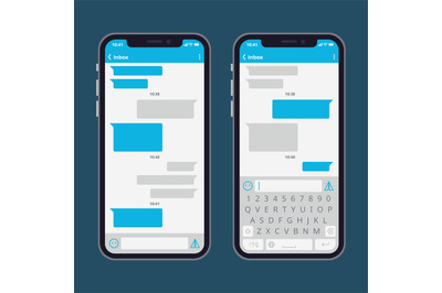 Smart phone with text message bubbles and keyboards vector template