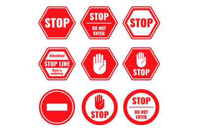 Traffic stop, restricted and dangerous vector signs isolated