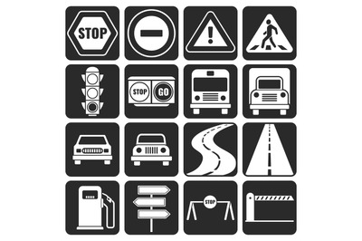 Traffic and direction vector icons set