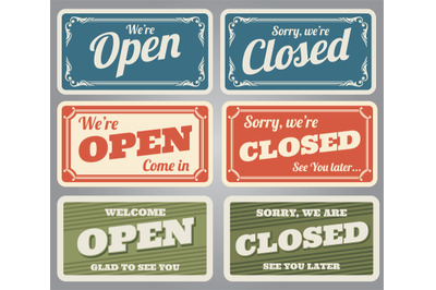 Vintage open and closed vector shop signs