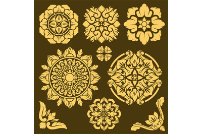 Thai traditional vector ornament and frame borders set