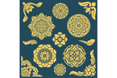 Thai, indian and persian ethnic decorative vector patterns and frames