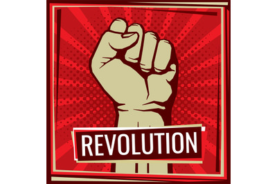 Revolution fight vector poster with worker hand fist raised