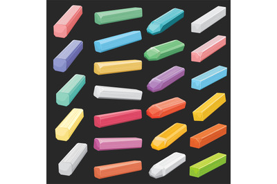 Color chalk pastel sticks, artist supplies vector set isolated