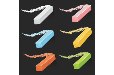 Colored artist chalks, pastel sticks with strokes on blackboard vector