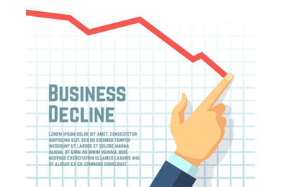 Businessmans hand drawing decrease graph. Profit decline and downward