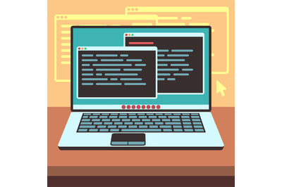 Java code on laptop screen. Programming and coding vector concept