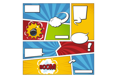 Comic book vector frame set with speech bubbles. Comics page template