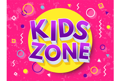 Kids zone cartoon inscription. Children playground vector concept