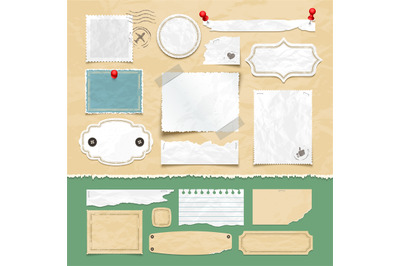 Vintage scrapbooking vector elements. Old scrap papers&2C; photo frames&2C;