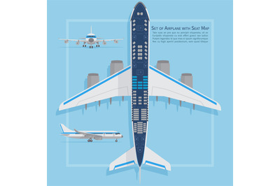 Aircraft seats plan top view. Business and economy classes airplane in