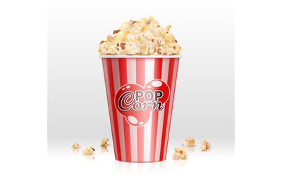 Cinema food popcorn in disposable bowl realistic vector illustration