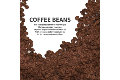 Roasting coffee beans on white background. Vector ads poster template