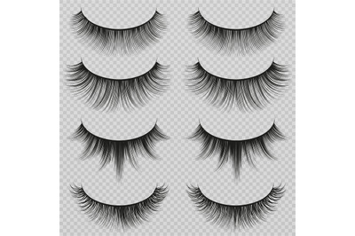 Feminine lashes vector set. Realistic false eyelashes fashion collecti