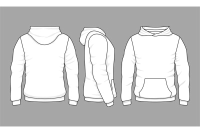 Male hoodie sweatshirt in front, back and side views