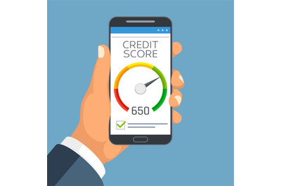 Credit score business report on smartphone screen. Credit rating meter