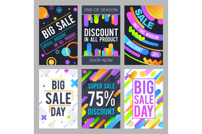 Modern sale banners in material design style with color abstract shape