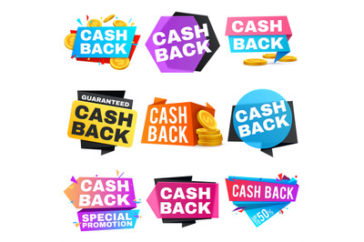 Cash back vector sale banners with ribbons. Saving and money refund ic