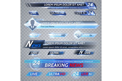 Tv news and streaming video vector banners